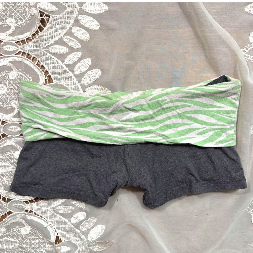 Y2K Teal Pink Low Rise Fold Over Waist Zebra Print Lounge Boy Shorts Gray Green
